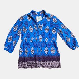 Maeve Woodland Walk Aztec Print Blouse 2 Western 3/4 Sleeve Rayon Southwest Boho